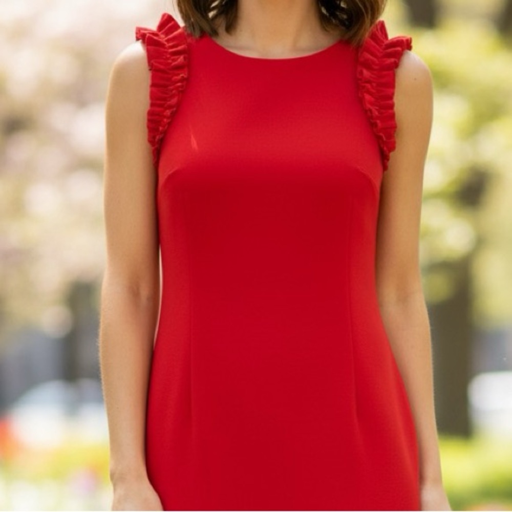 ❤️ Ann Taylor Factory Red Ruffle Sleeve Sheath Dress (XS